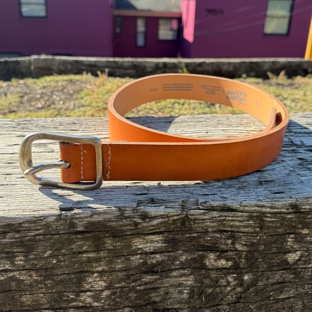 Naked and Famous Natural Tan Vegetable Leather Thick Belt Size 32